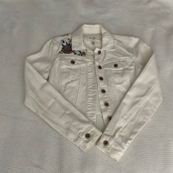 Women’s Cropped White Embroidered Denim Jacket - Picture 1 of 4